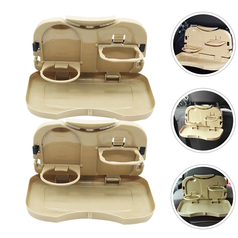 

2 Pcs Drink Holder Tray Car Folding Table Backseat Food Trays Desk for Rear Dining Seats Serving Travel