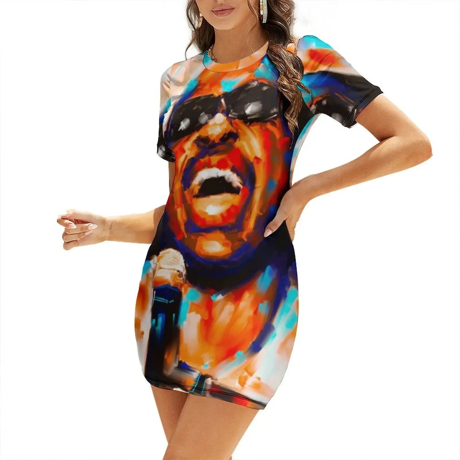 

Stevie Wonder portrait Short-Sleeved Dress Women's dresses Dance dresses Casual dresses Dress