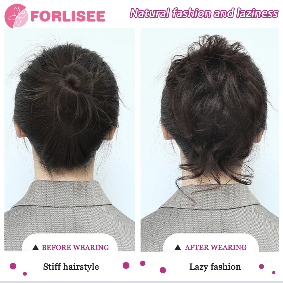 FORLISEE Synthetic Hair Bun Chignon Messy Curly Hair Band Elastic Scrunchy False Hair Pieces For Women Hairpins Black Brown