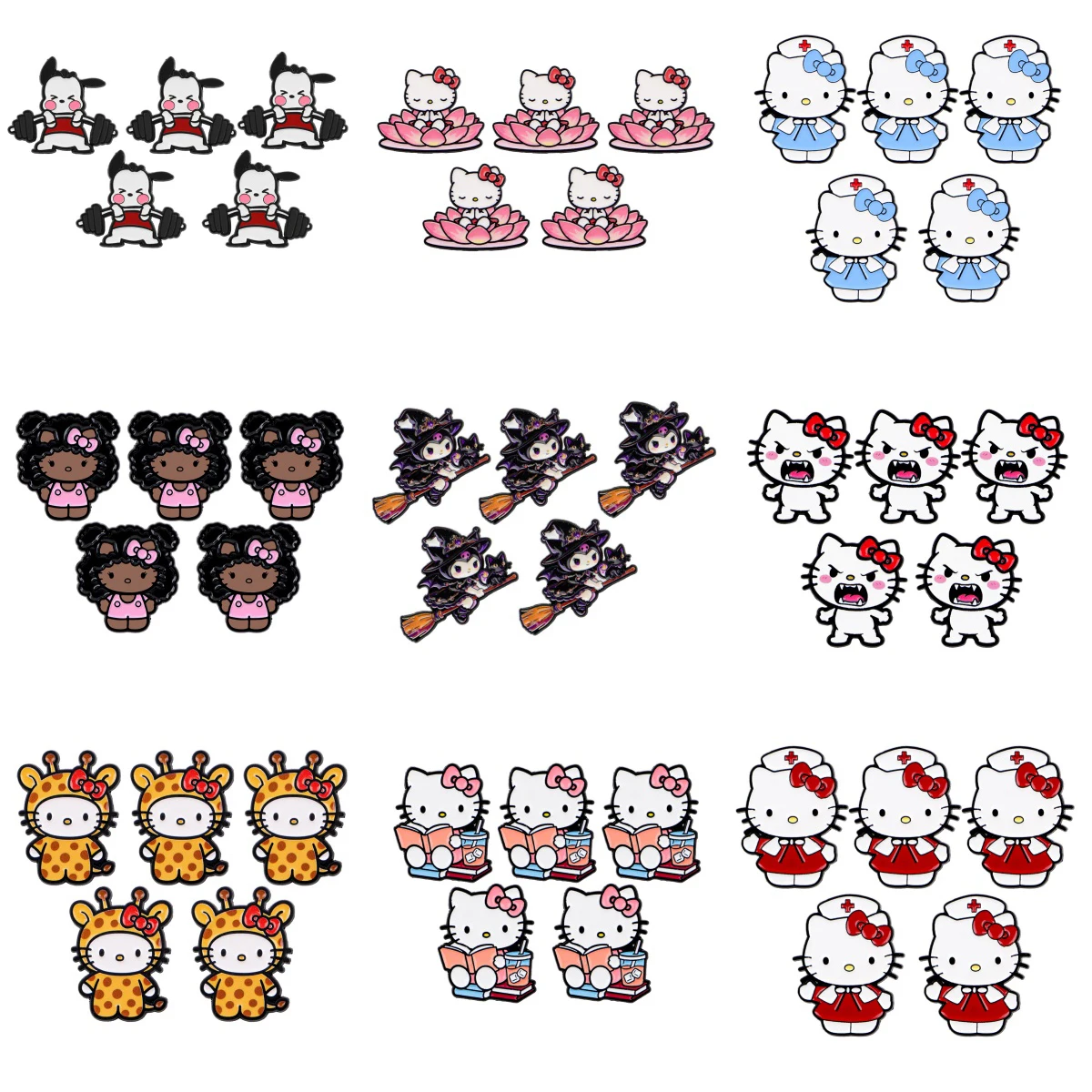 5 broches émaillées Kawaii personnages infirmière, sorcière, léopard, fitness, épingles de revers, badges de dessin animé, accessoires pour sac à dos, veste, cadeau