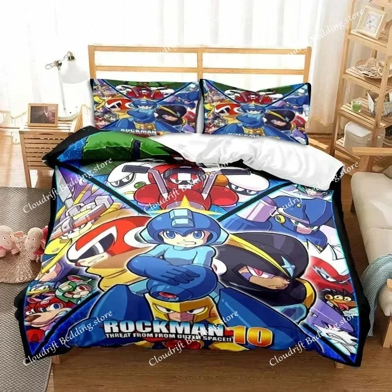 

Rockman Megaman Game Cartoon Bedding Set Luxury Duvet Cover Bedroom Single Double King Size Duvet Cover and Pillowcase Boys Gift