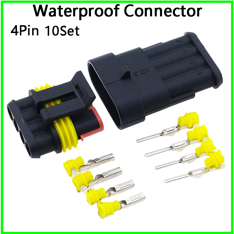 10 sets Kit 4P 4Pins Way AMP 1.5 Super seal Waterproof Electrical automotive Wire Connector Plug for car Motorcycle
