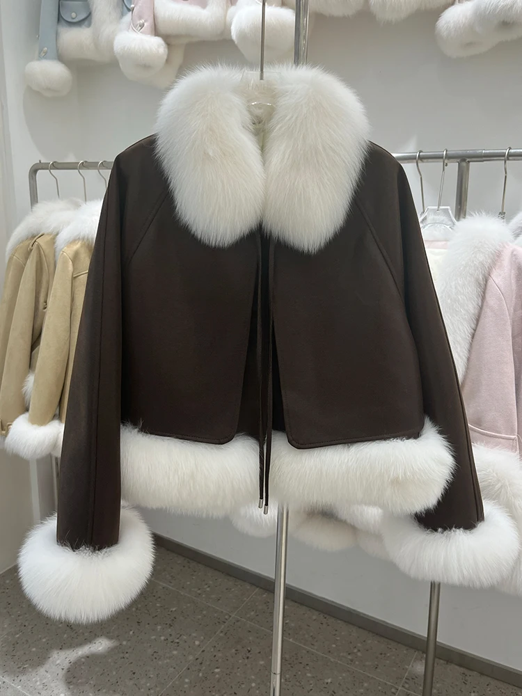 Outono inverno natural real gola de pele de raposa branco ganso para baixo casacos outwear jaqueta feminina de luxo venda quente