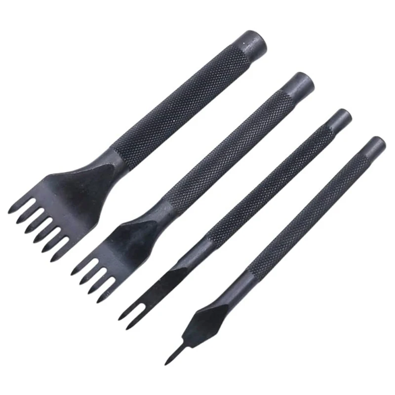 1/2/4/6 Prong Diamond Stitching Chisel Hole Punches Tool, Leather Hole Punch, Leather Chisel Set-4 Pcs