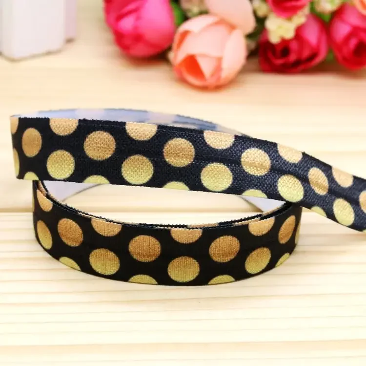 5/8''  Fold Elastic FOE gold color polka dot quatrefoil printed headband headwear diy decoration wholesale OEM S128