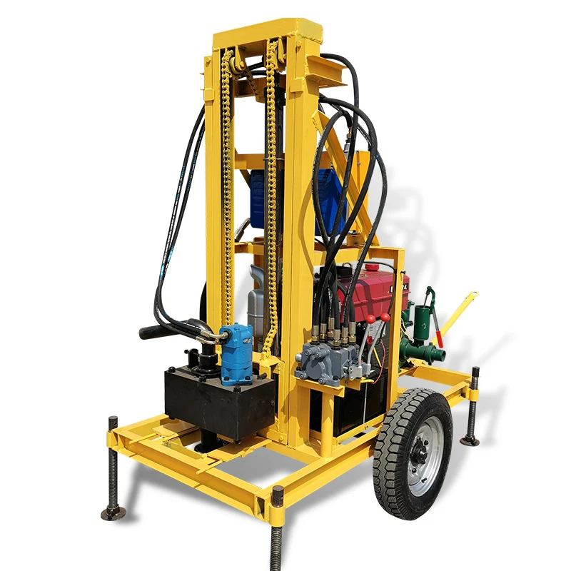Water Well Drilling Rig Portable Diesel Hydraulic Wheeled Lightweight Durable 100m 150m 200m Depth