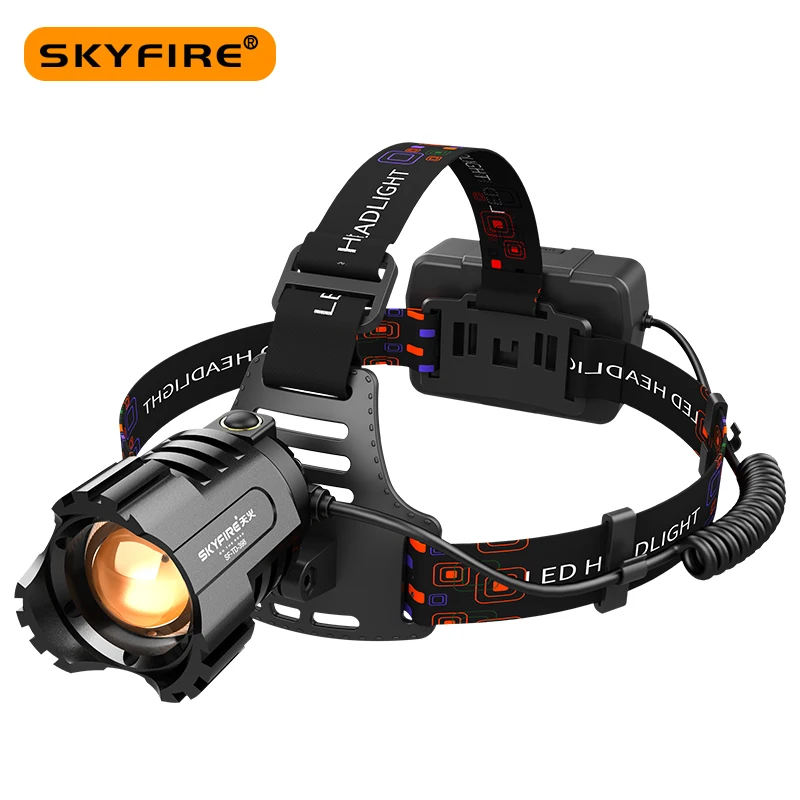 SKYFIRE 2022 Zoomable Headlamps Rechargeable Long Distance High Brightness Outdoor Camping Fishing Cycling Headlight SF-398