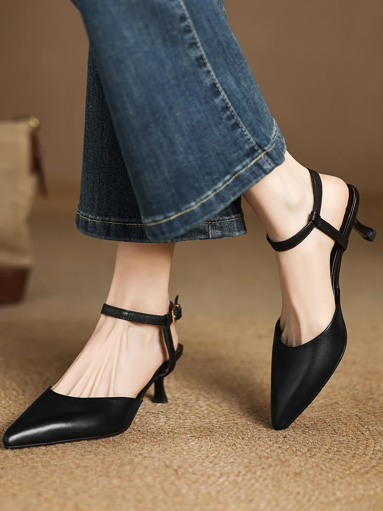 2025 NEW Women Trend Summer Horsehair Sandals Genuine Leather Ladies Closed Pointed Toe Ankle Strap Slingbacks High Heel Sandals image 6