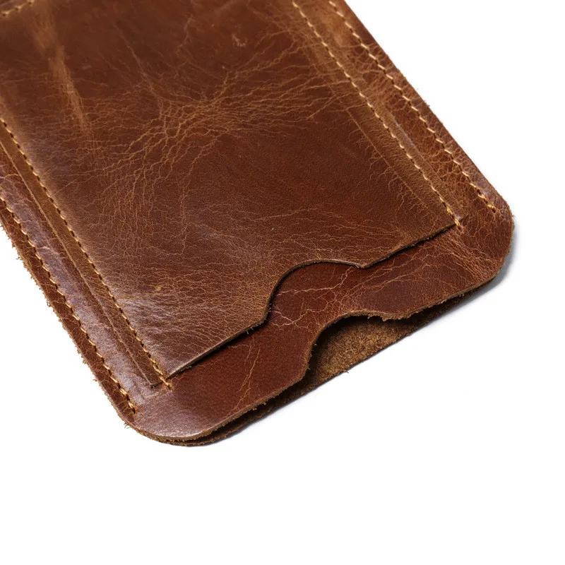 Funda de cuero genuino de vaca para hombre, tarjetero Delgado, Mini billetera portátil Simple para hombre, bolsa Vintage para tarjetas