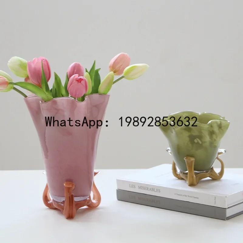 

a17 Creative Handmade Bow Vase Glass Vase Handle Terrarium Hydroponics Glass Flower Vases Home Decoration Accessories