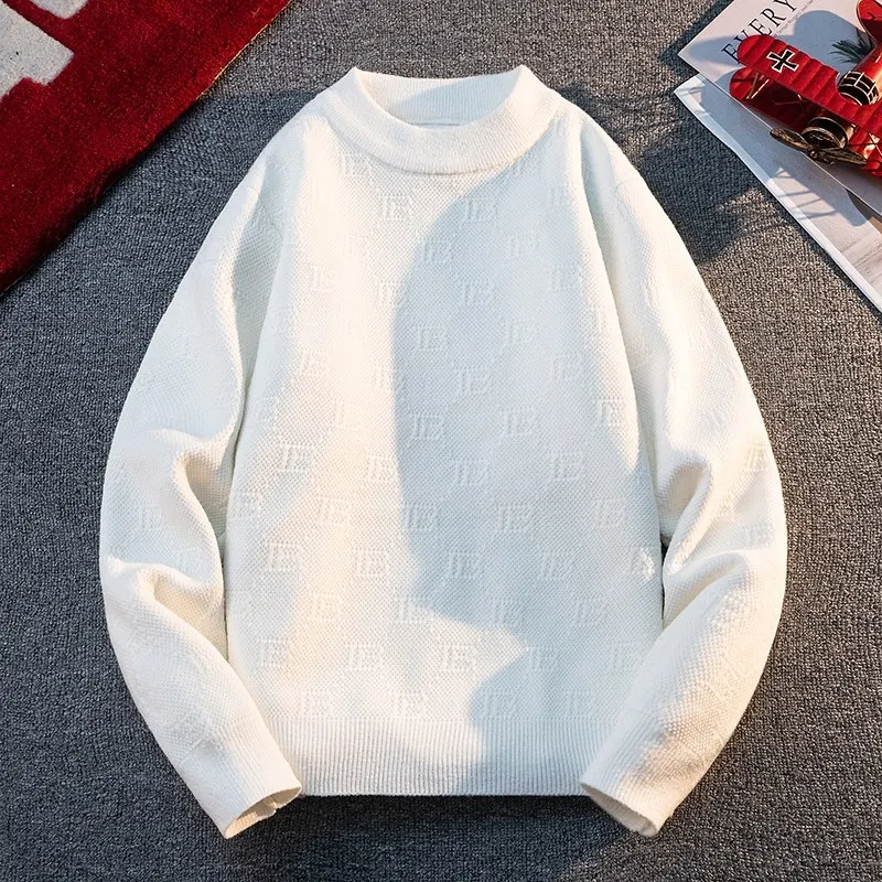 

Модный повседневный вязаный свитер с высоким воротником из искусственного норкового бархата, мужская одежда, универсальный теплый топ для осени и зимы