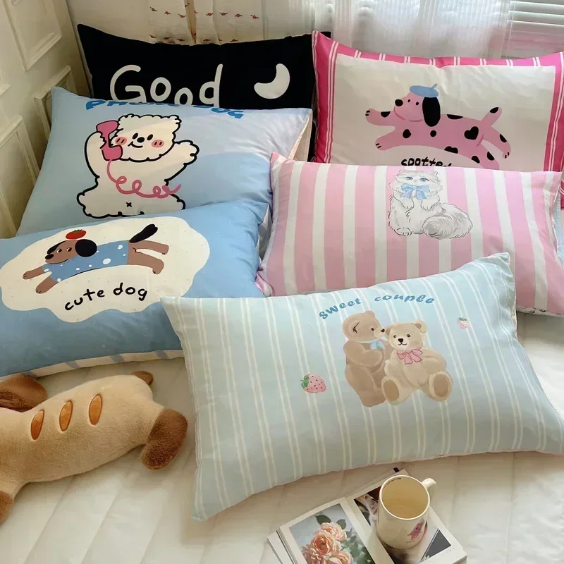 Pillow Covers Cute Design Soft Breathable Rectangular Pillow Covers Cartoon Pillowcase Cotton Pillowcase 20x30 Inch Bed Decor