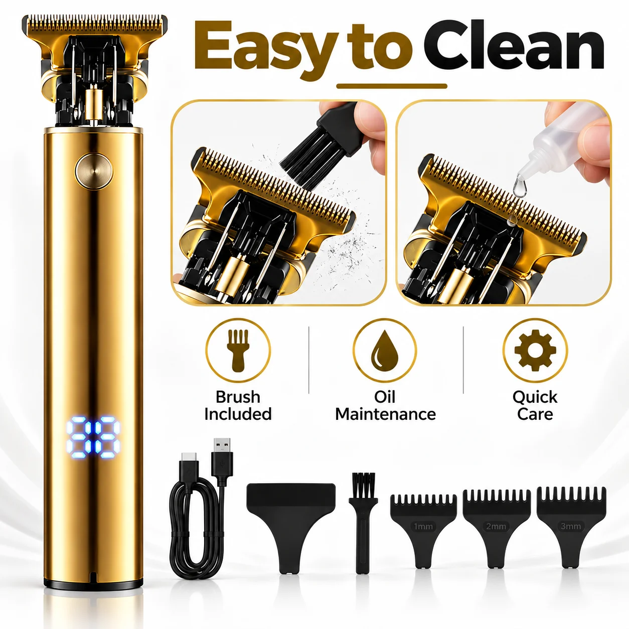 Professional Hair Clippers for Men, Cordless Rechargeable Hair Trimmer, Electric Barber Clippers for Haircuts and Beard Trimming, Precision Hair Cutting Trimmer for Barbers and Home Use, Portable Mens Grooming Clippers with Ergonomic Design, Silver