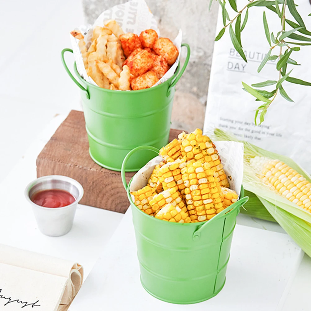 

Snack Bucket Metal Miniature Bar Iron Double Handle Chips French Fries Mini Practical Kitchen Bar Utility Storage