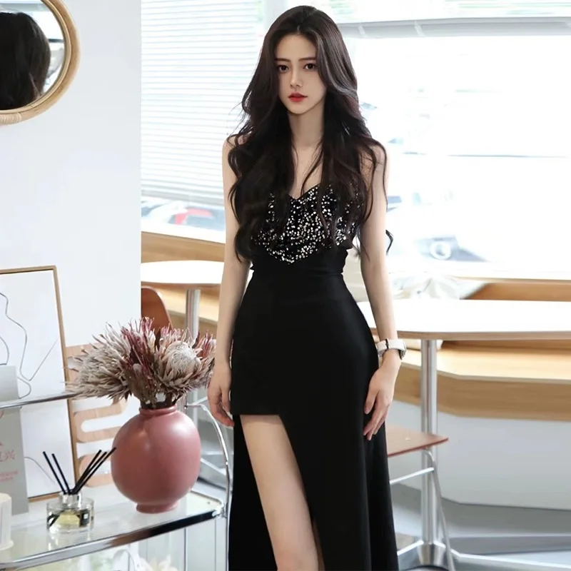 

Luxury Black Evening Dresses Strapless Side Split Sleeveless Boat Neck Mermaid Sexy Sequin Sweetheart Ball Prom Celebrity Gowns