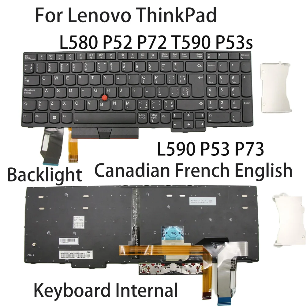 New For Lenovo L580 P52 P72 T590 P53s L590 P53 P73 Keyboard Canadian French English Backlight w/Number 01YP717 01YP637 01YP797