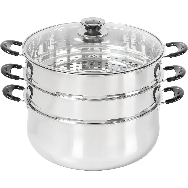 

30 CM Stainless Steel 3 Tier Steamer Pot Steaming Cookware - Triply Bottom, Cooking Pot