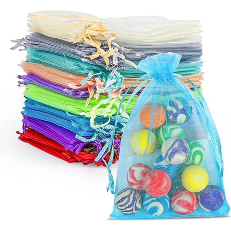 50Pcs Wedding Bags Small Gift Bags Fabric Solid Color Drawstring Candy Mesh Bags Storage for Jewelry Accessory
