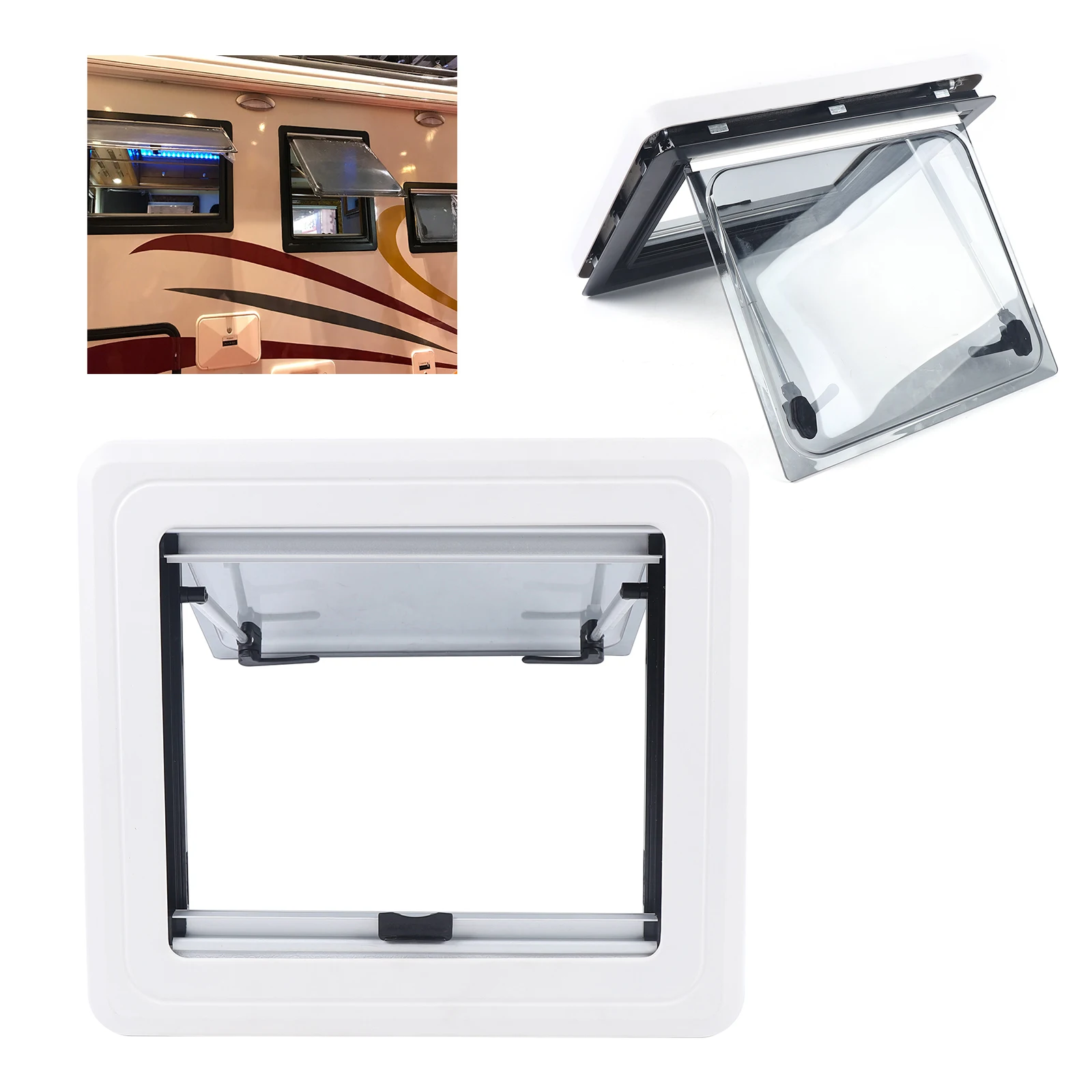 RV Caravan Push Out Window Ventilation Hatches Anti-mosquito Cut 450*500mm Skylight Top Hinged