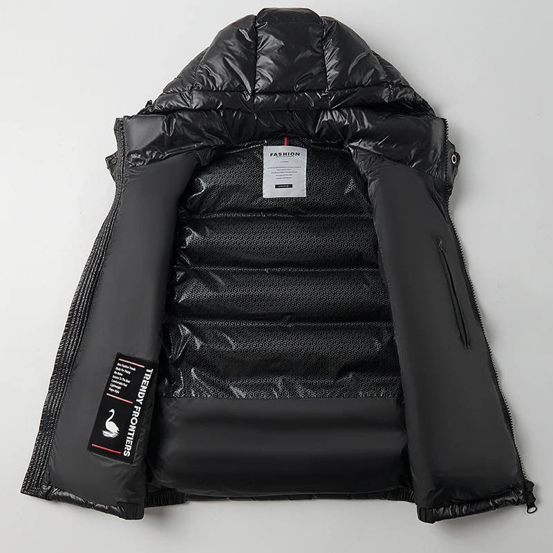 2025 Goose Down Hoodie Vest Shoulder Autumn/Winter New Collection Thickened Warm Goose Down Content 90% Couple's Bright Surface