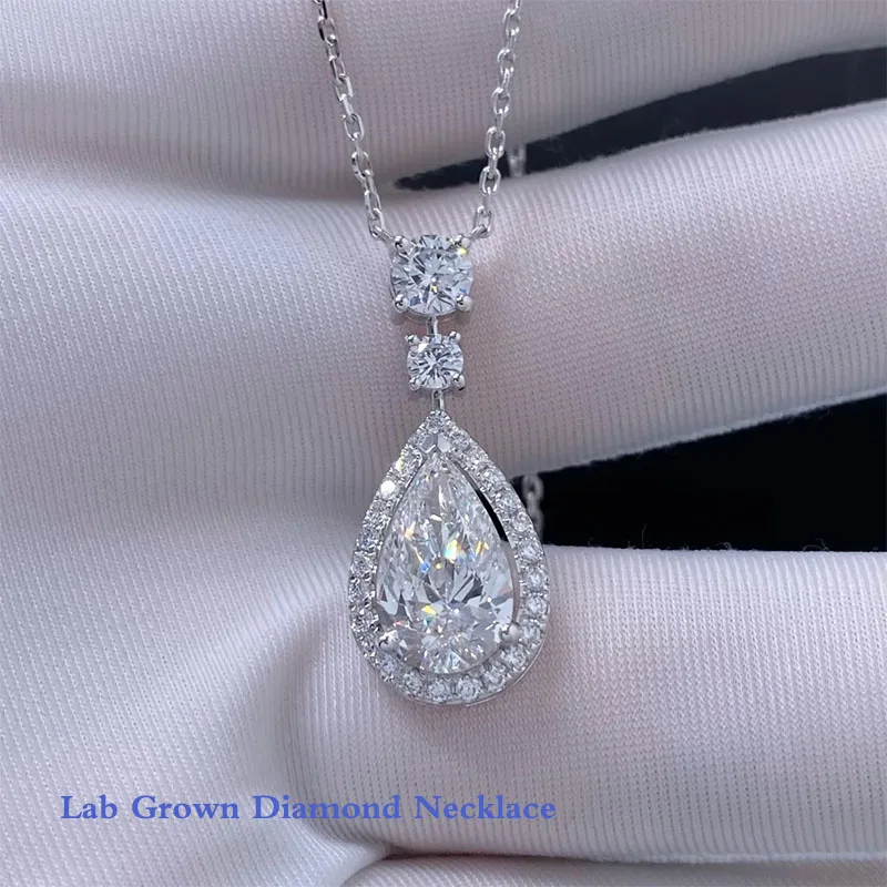 

Platnum 950 3CT EF/VS VVS грушевидной огранки, основной камень и боковые камни круглой огранки, выращенный в лаборатории бриллиант, кулон с сертификатом IGI, ожерелье