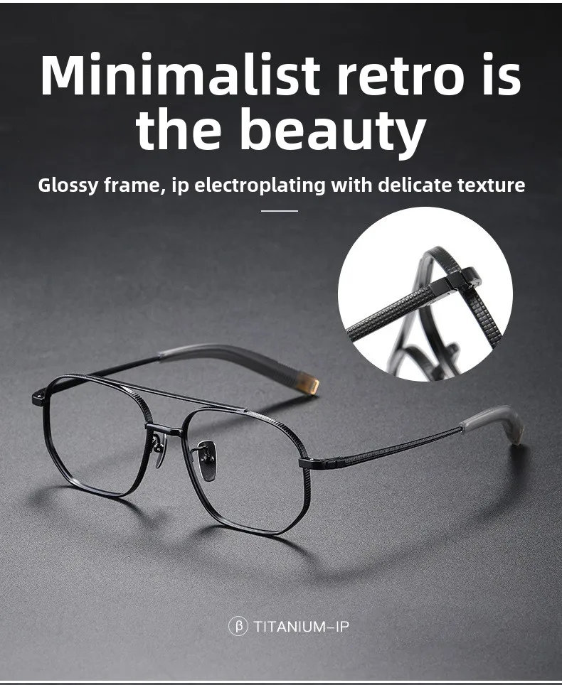 Light Pure Titanium Frames Retro Polygon Spectacle Pilot Retro Double Bridge Customized Optical Prescription Eyeglasses Men