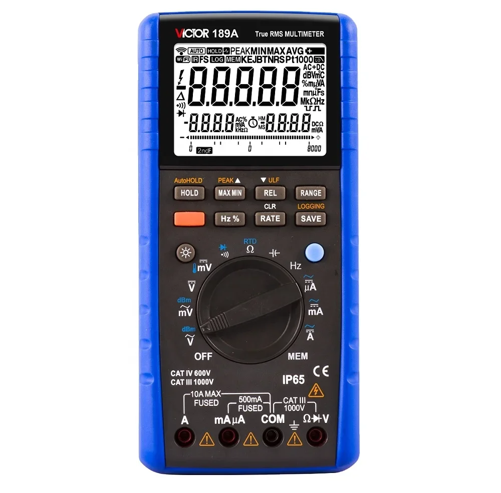 189A 55000 Count LCD Display Auto Digital Multimeter Ammeter Voltmeter 10nF-100mF 50ohm-50Mohm DC AC 1000V 10A USB Multimeter