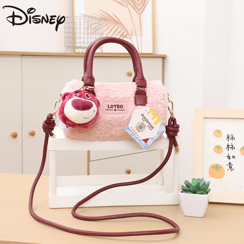 Disney-Sac à main ours fraise, mini sac messager à bandoulière, poupée en peluche de dessin animé, sac polyvalent, mignon et doux