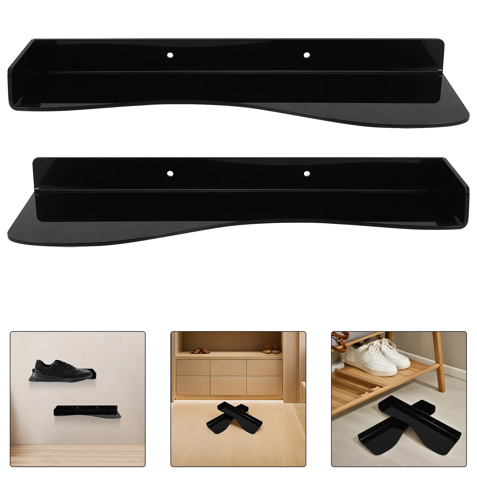 

1Set Acrylic Shoe Display Rack Wall Mounted Adjustable Floating Holder for Entryway Living Room Bedroom Boot Sandal Organizer
