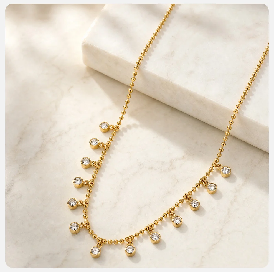 Vnox Elegante Funkelnde Zirkon-Halskette für Damen, 18K Vergoldeter Edelstahl, Quasten-Halskette, Exquisiter Partyschmuck – Detail 5