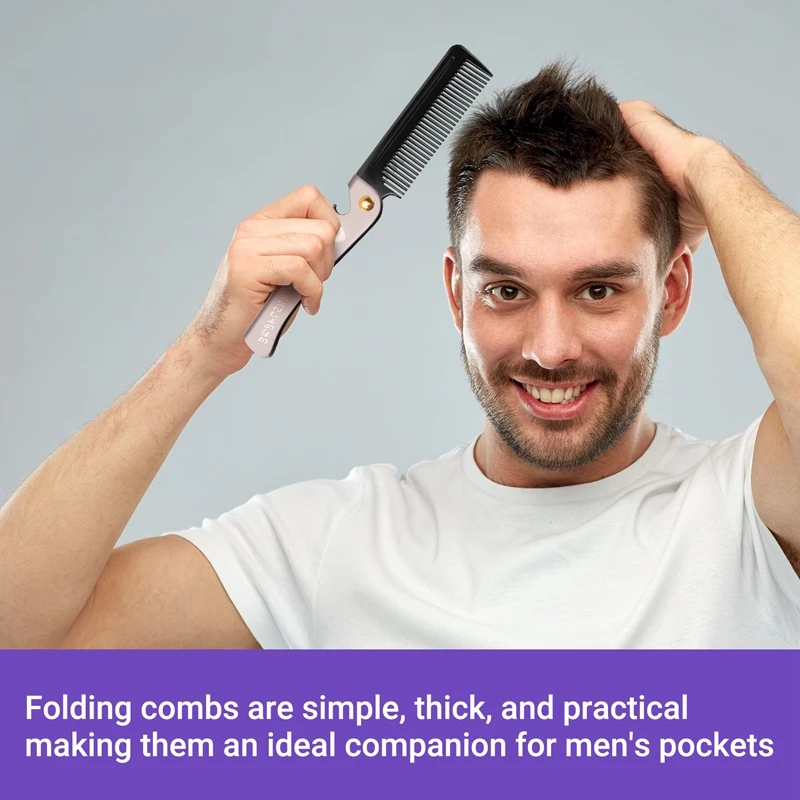 مشط جيب قابل للطي للرجال ، مشط لشعر اللحية وفك الأسنان ، مقبض معدني ، تمشيط قابل للطي ، مشط لشارب الوجه ، 1 ford