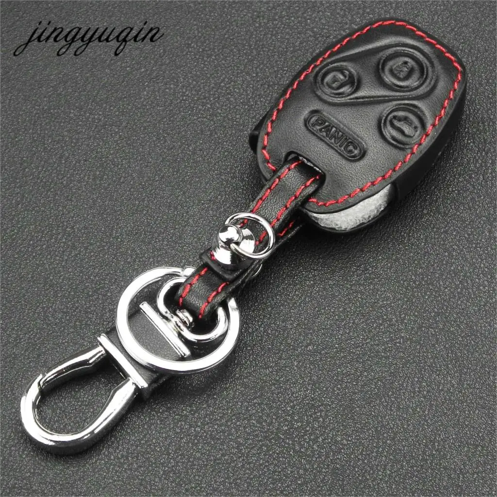 jingyuqin 4 Button Remote Leather Key Case for Honda Accord CR-V Civic Insight Ridgeline 3 Button+Panic Key Fob Holder Cover