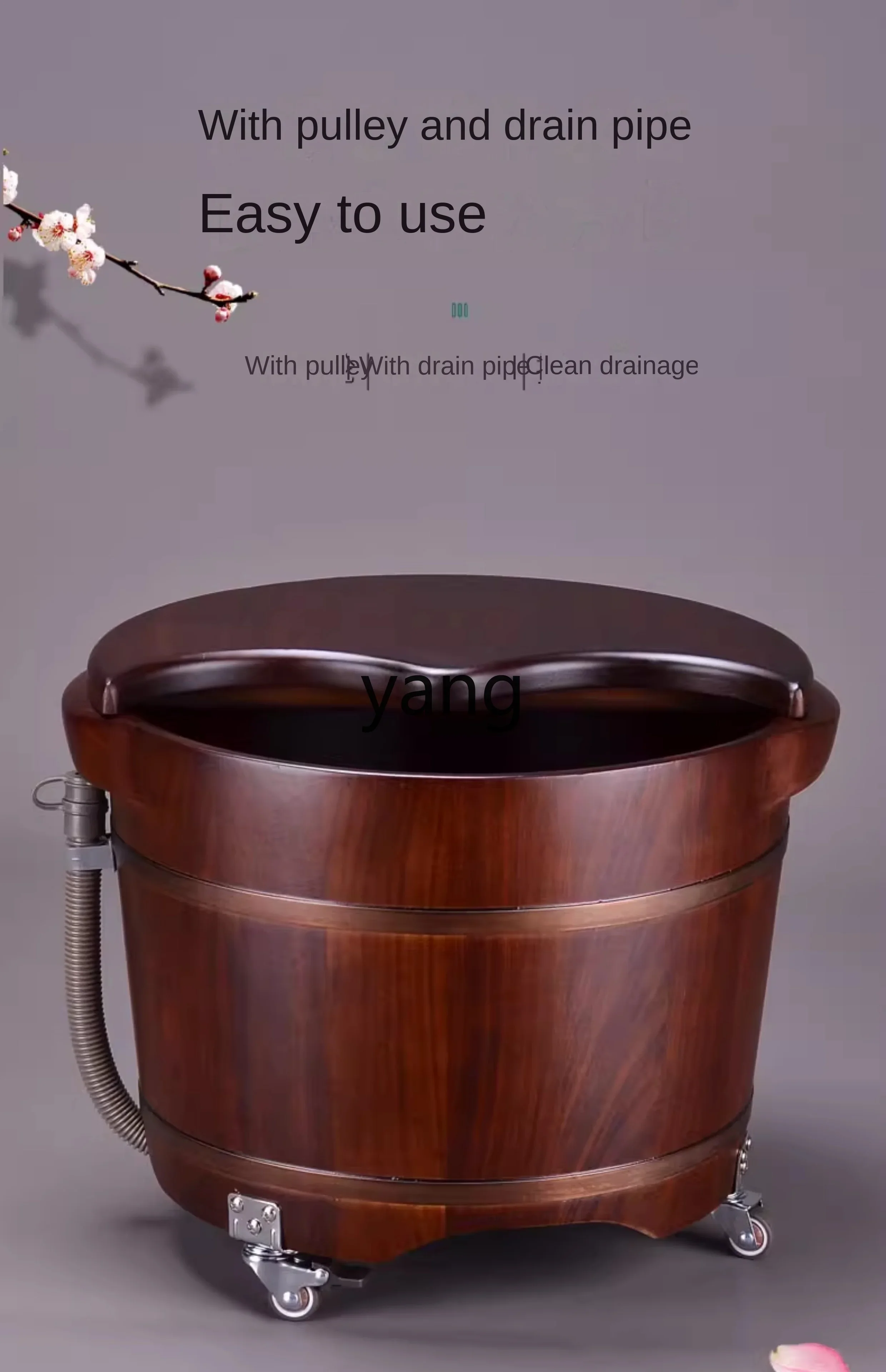 L'm'm Foot Washing Wooden Basin Drain Massage Bucket with Wheels Home over Calf Rosewood Health Basin