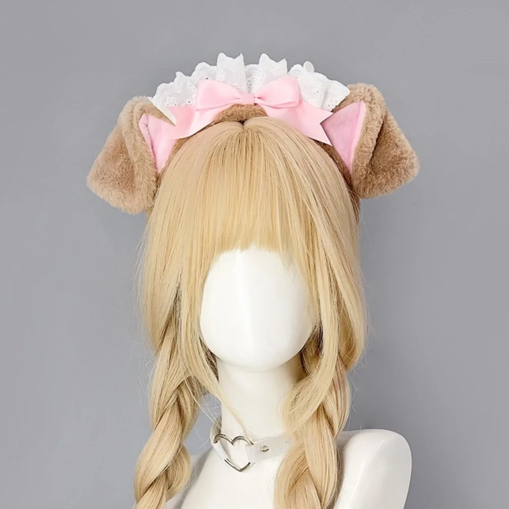 Bonito lolita cão orelha bandana fofo chef boné faixa de cabelo laço arco cosplay cabeça argola festa de férias