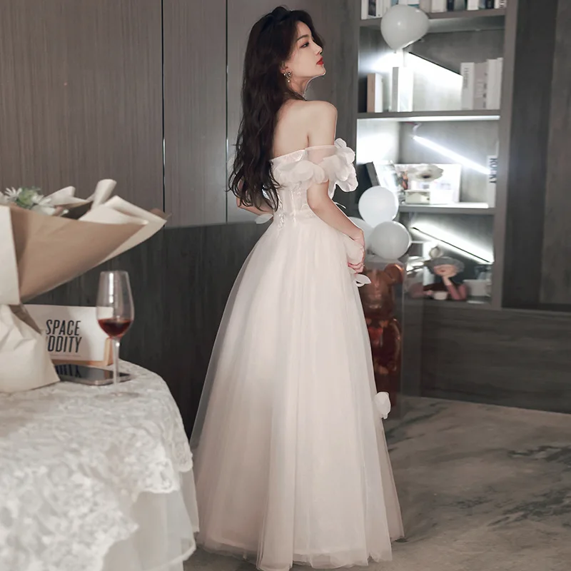 White Evening Dress, Women's French High end Sensory Sen Series Wedding Dress, Adult Escaping Princess, High end Luxury, Small