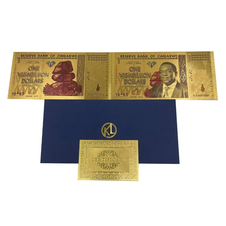 10^63 2 Desgins Classic ONE VIGINTILLION Dollars Zimbabwe 24K Gold or Silver Banknote with UV Light for Collection Gift