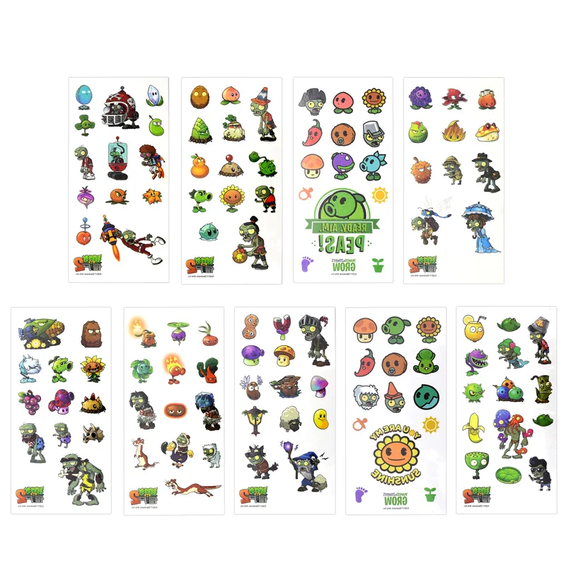 New Plant Vs. Zombie Cartoon Water Transfermation Temporary Children Tattoo Paper Fake Tattoo Stickers Toys For Boy Kids