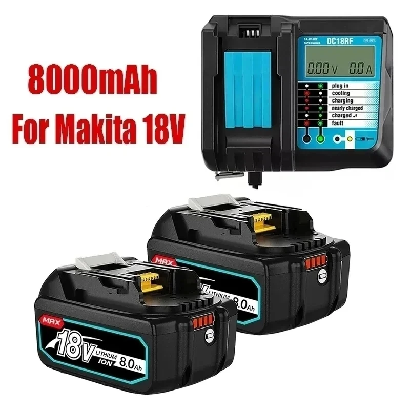 

Rechargeable Battery BL1860B 18V 8000mAh Backup Battery For Makita 18VBL1860 BL1840 BL1850 Cordless Drill With DC18RF 3A Charger