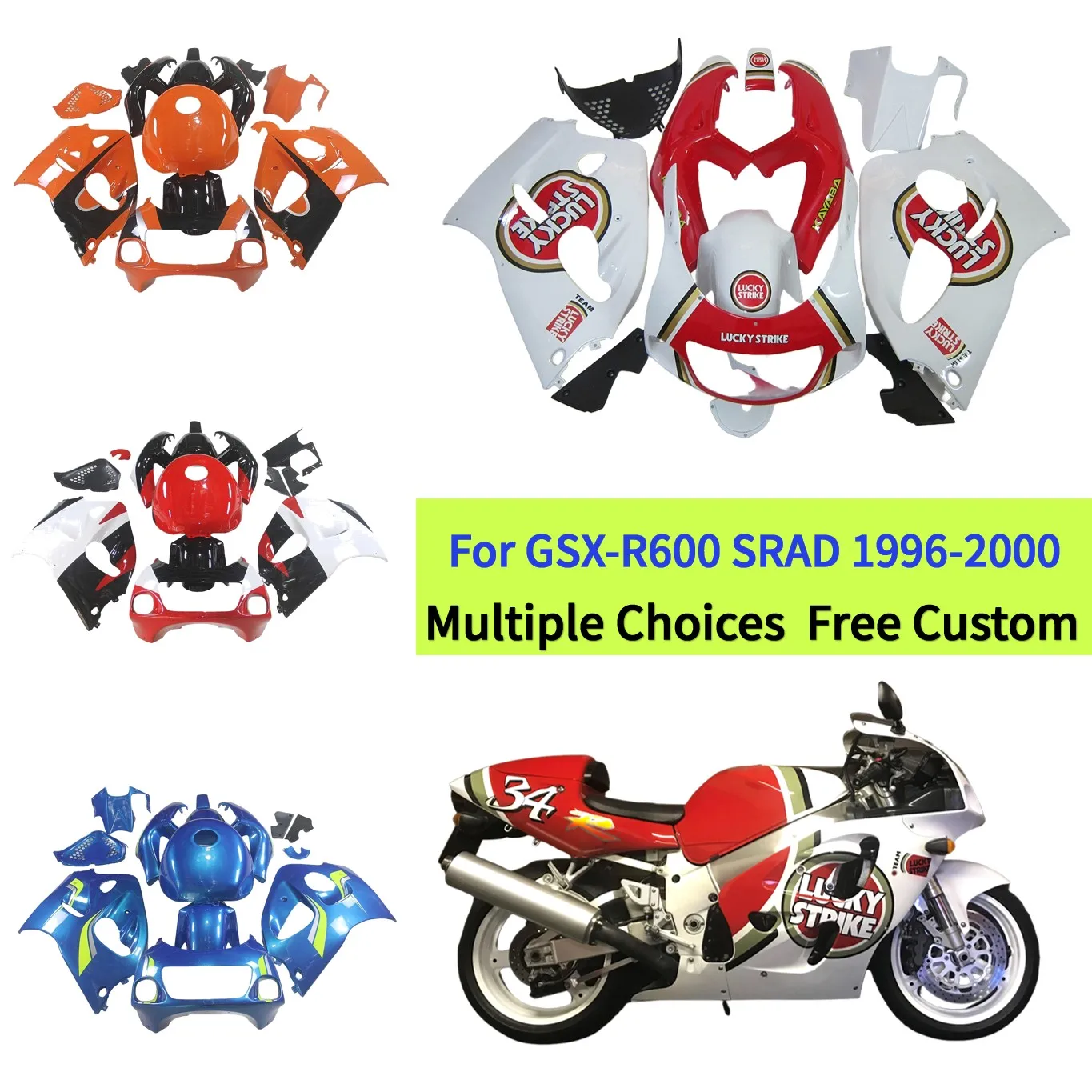

Комплект обтекателей для мотоцикла Suzuki GSXR600 1997 1998 SRAD GSXR 600 2000 GSXR 750 1999, комплект пластиковых обтекателей для впрыска