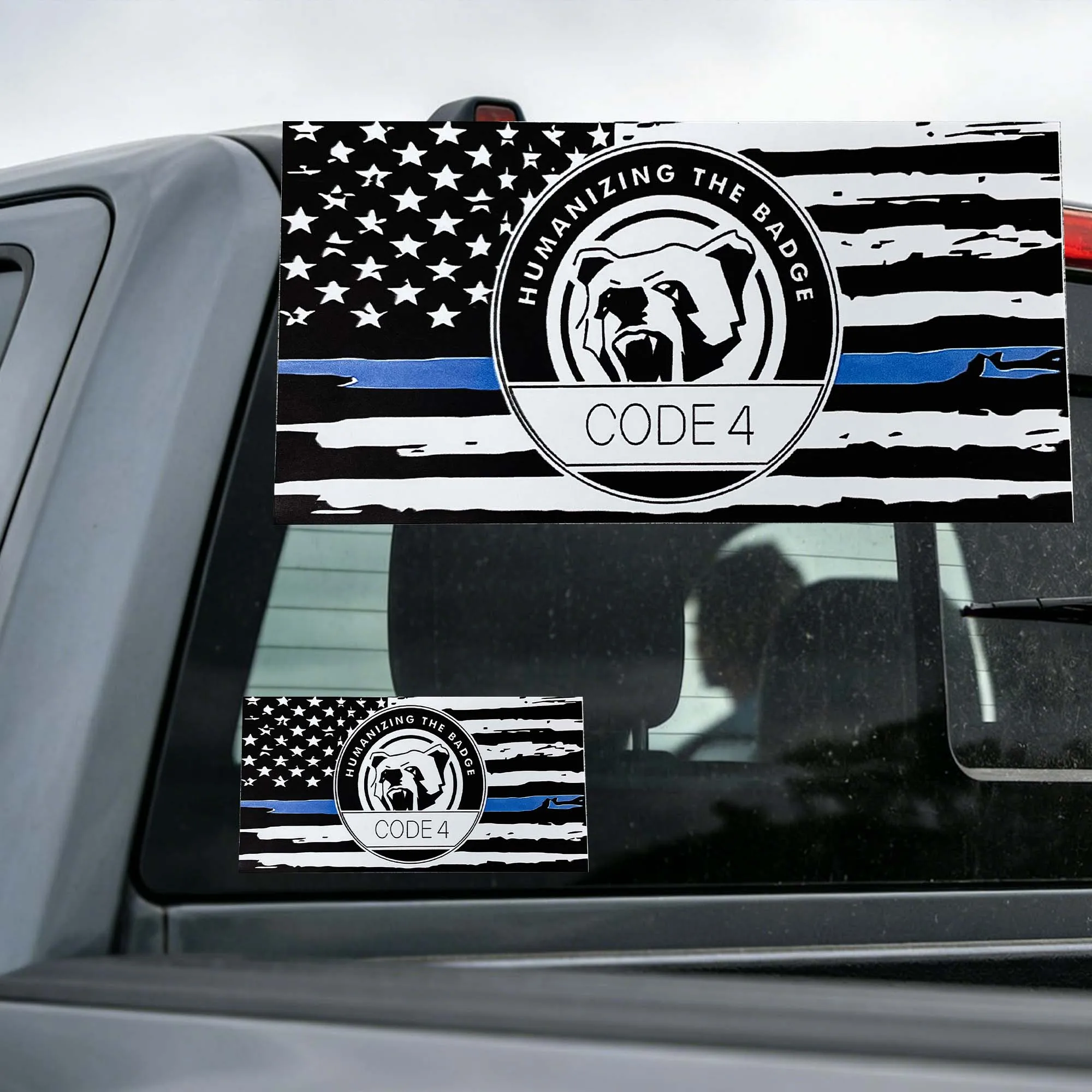 4 pegatinas delgadas de la línea azul para coche, calcomanías de la bandera estadounidense Código 4, vinilo duradero e impermeable para apoyo policial