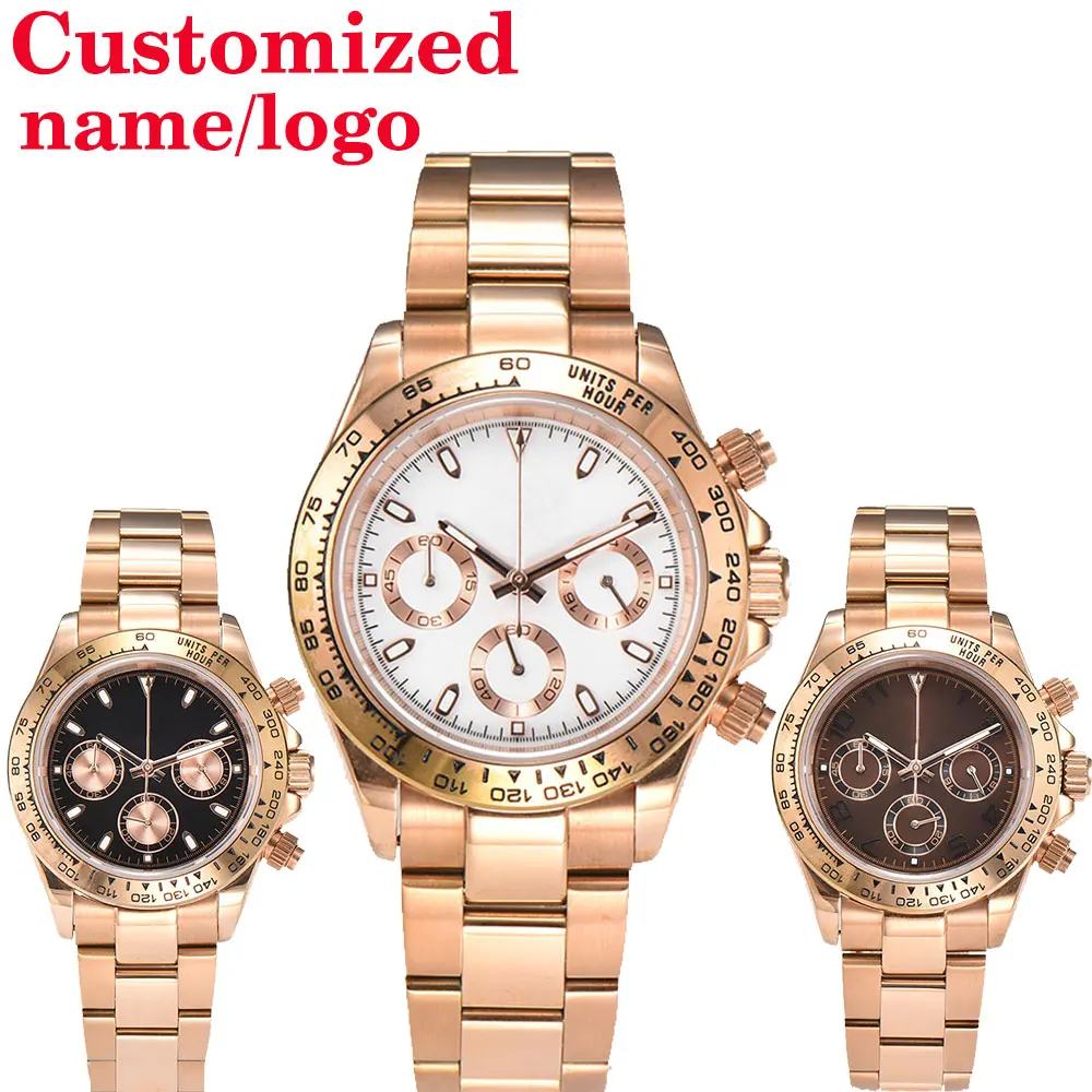 

VK63 Watch 39.3mm case Custom Logo Rose watch Stainless Steel Case Japanese VK63 Movement Sapphire GlassTiming CodeWatch