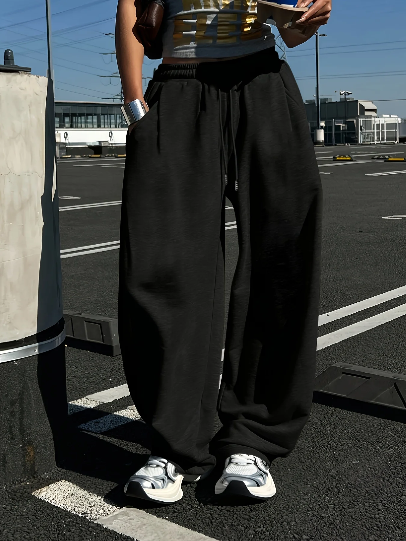 الخريف والشتاء الملابس النسائية موضة جديدة الاتجاه واسعة الساق مرونة الخصر تنوعا السراويل الرياضية والترفيه