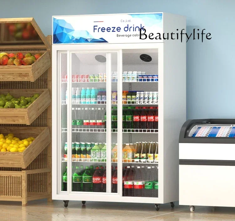 Beverage double-door refrigerated display cabinet Commercial sliding door fresh-keeping cabinet