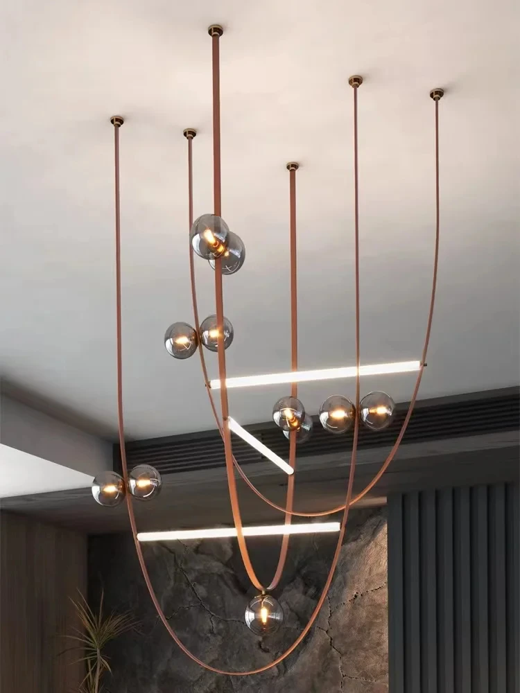 

Modern Minimalist Belt Leather Pendant Lights Home Decor LED Lighting Staircase Hall Living Room Dining room Hanging Luminaria