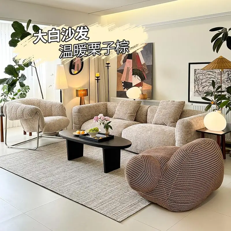 Big white sofa French retro brown cream wind villa big flat straight row chenille fabric sofa