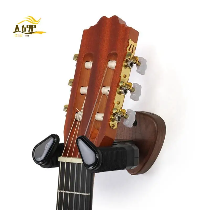

A69P-Wall Mount Guitar Hanger Holder Walnut Hook Ukulele Electric Guitar Bass Universal Bracket Adjustable Display Stand