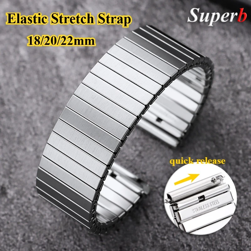 Elastisches Stretch-Armband, 18 mm, 20 mm, 22 mm, Edelstahl-Uhrenarmband, Metallarmband für Huawei, Erweiterungsarmband, Ersatzgürtel