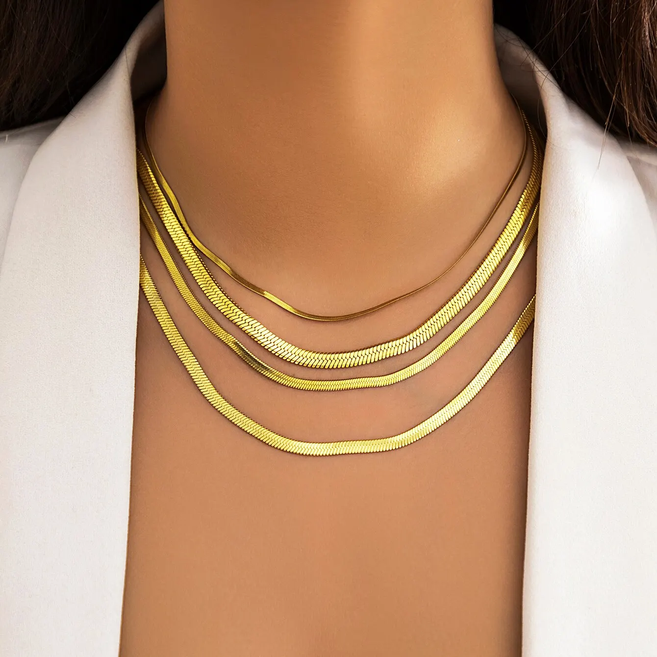 High Quality Unisex Stainless Steel Flat Snake Chain Necklace for Women Vintage Gold Color Choker Neck Jewelry Accessories Men image 2