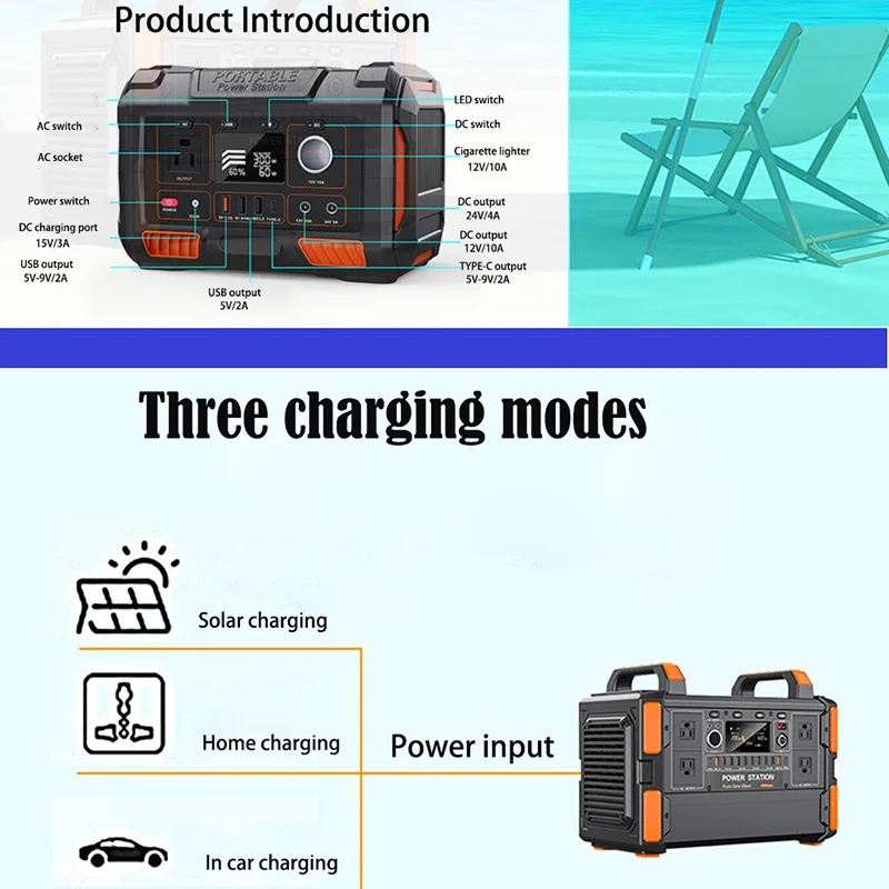 MYSN Power Station 300W Portable Solar Generator 220V Pure Sine Wave AC Outlets 270Wh Charging Station For Camping Outdoor