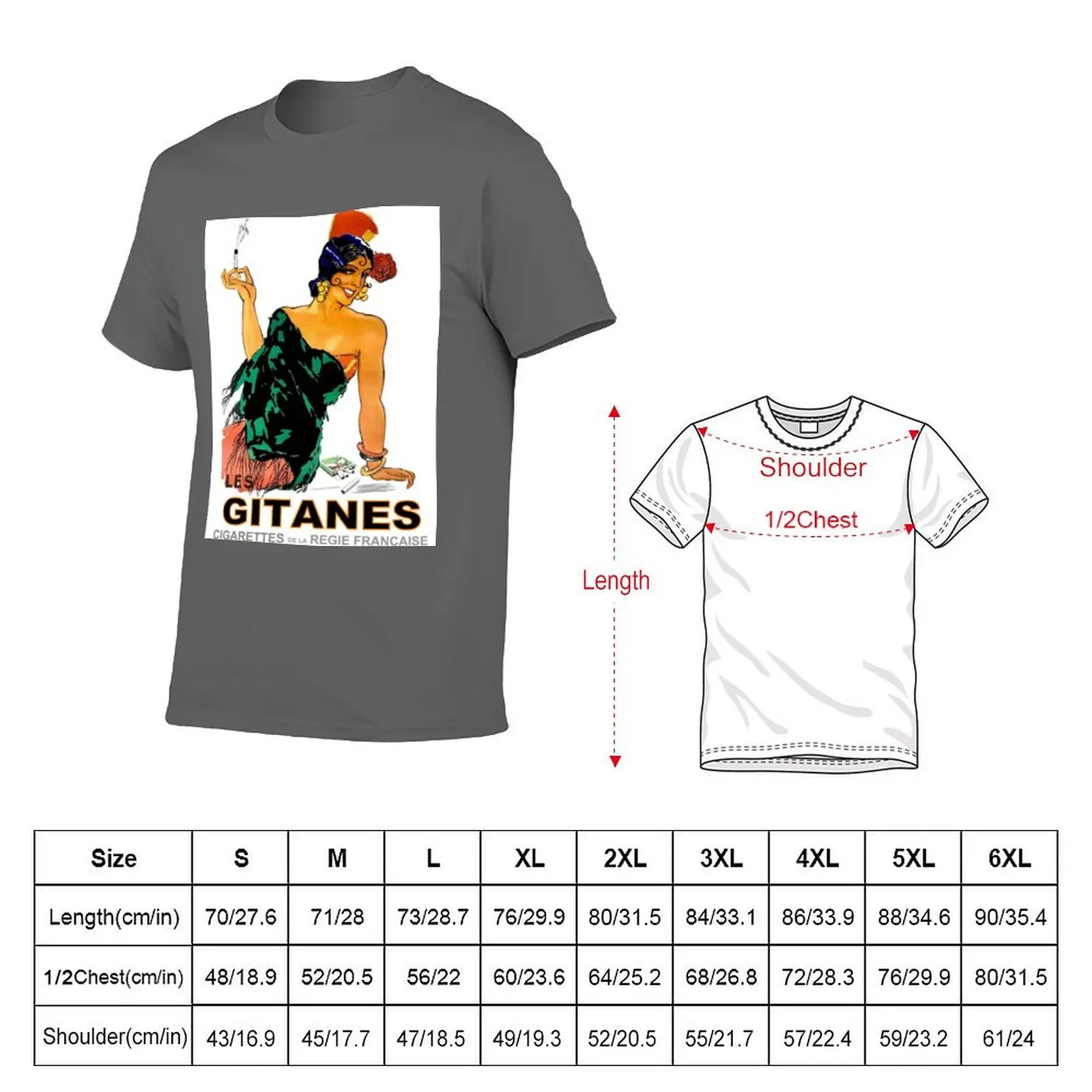 LES GITANES L خمر السجائر النادرة ريجي فرانسيز الإعلان تي شيرت مطبوع الجرافيك تي شيرت للرجل تي شيرت